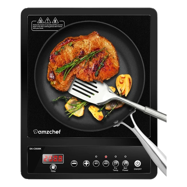 Placa de Inducción Simple Amzchef 2000W MX - 10 Niveles de Temperatura y Potencia - Portátil con Temporizador - Control de Botón Simple
