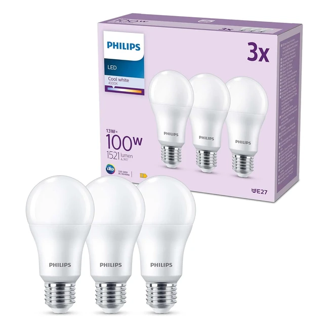 Philips Pack 3 Ampoules LED E27 100W 4000K Blanc Froid