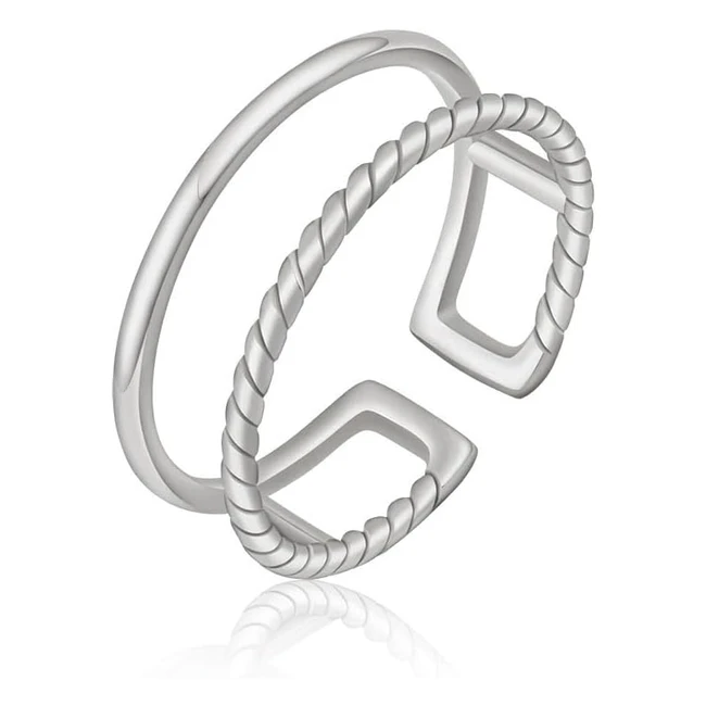 Bague femme ajustable en acier inoxydable résistante à l'eau - Double anneau ouvert en or 18 carats - Livraison gratuite