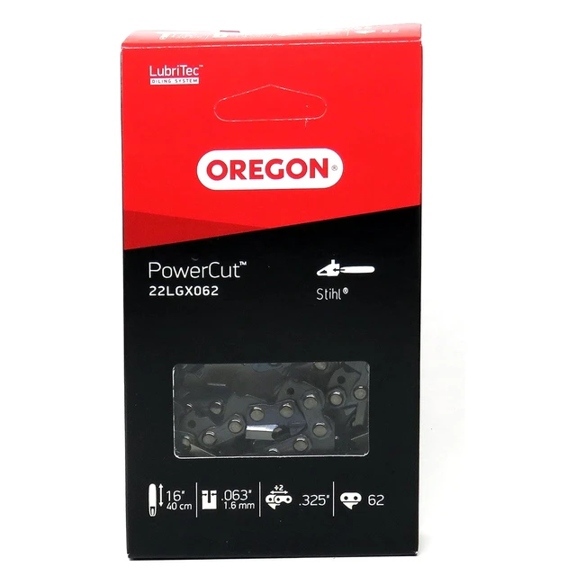 Oregon 22LGX Powercut Saw Chain for 40 cm Blade - 62 Drive Links - Full Chisel