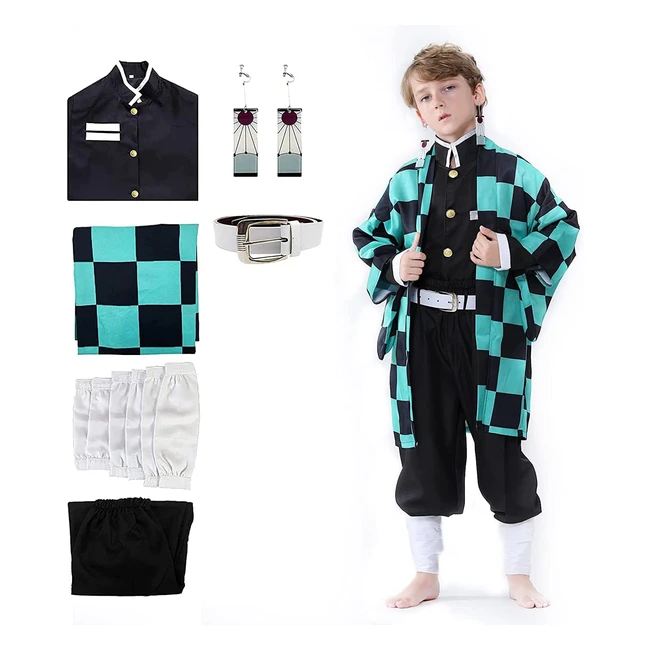 Disfraz Cosplay Nezuko Tanjiro para Niños - Anime Completo Kamado Ropa de Kimono - Regalo Halloween Navidad Carnaval
