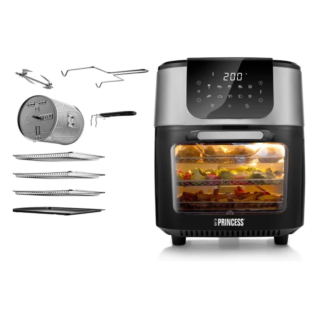 Mini Four Numérique Multifonction Princess Deluxe Airfryer - Livre de Recettes Inclus - 11L - 750g de Frites
