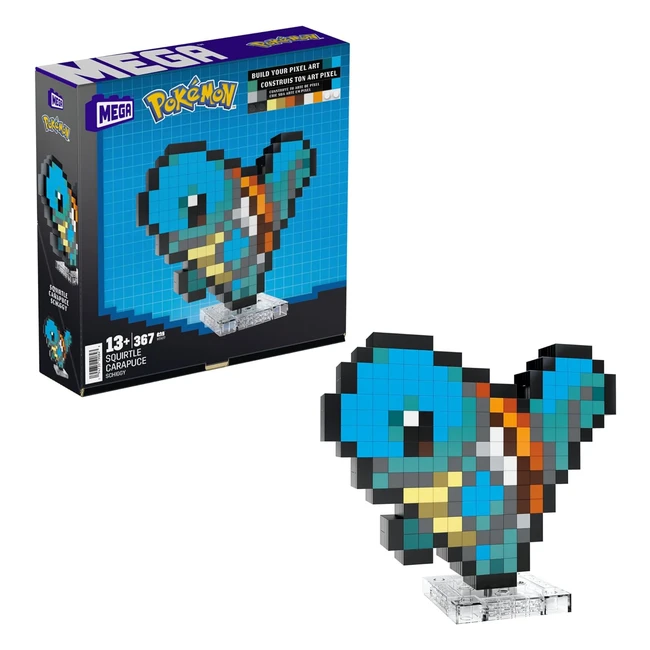 Mega Pokemon Squirtle Action Figure Set - 367 Pieces - Retro Pixel Style - Table/Wall Decor - Collectors Toy