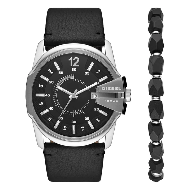 Reloj Diesel para Hombre Master Chief - Mecanismo de Tres Manecillas - Caja de Acero Negro de 45 mm - Correa de Piel - Ref. DZ1475
