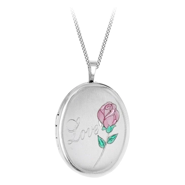 Tuscany Silver Women's Sterling Silver Etched Love and Rose Oval Locket - 46cm18
