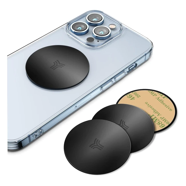 Yosh Thin Metal Plates Replacement Mount Plate Kits - Strong Adhesive - Phone Magnetic Car Holder - Pack of 4 - Round Black