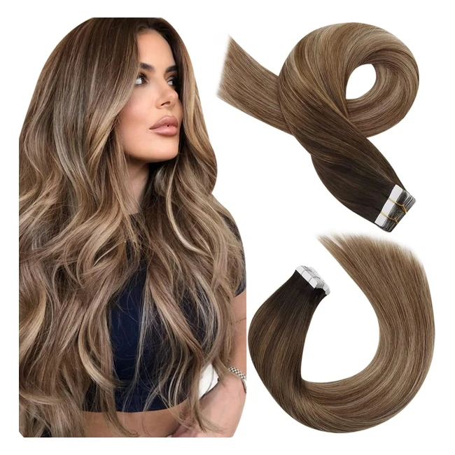 Extensiones de pelo adhesivas Remy Natural - 16 pulgadas - Marrn oscuro a rubi
