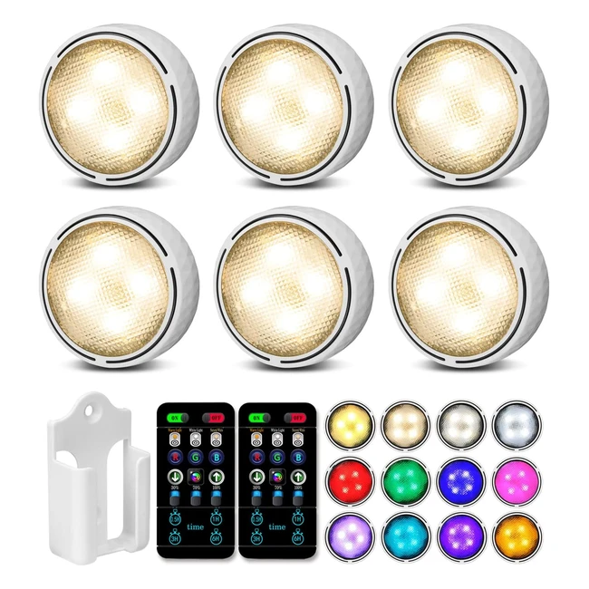 Onumii Under Cupboard Kitchen Lights - Battery Operated LED Under Cabinet Lights - Stick On Wardrobe Lights - Remote Control - 6 Pack