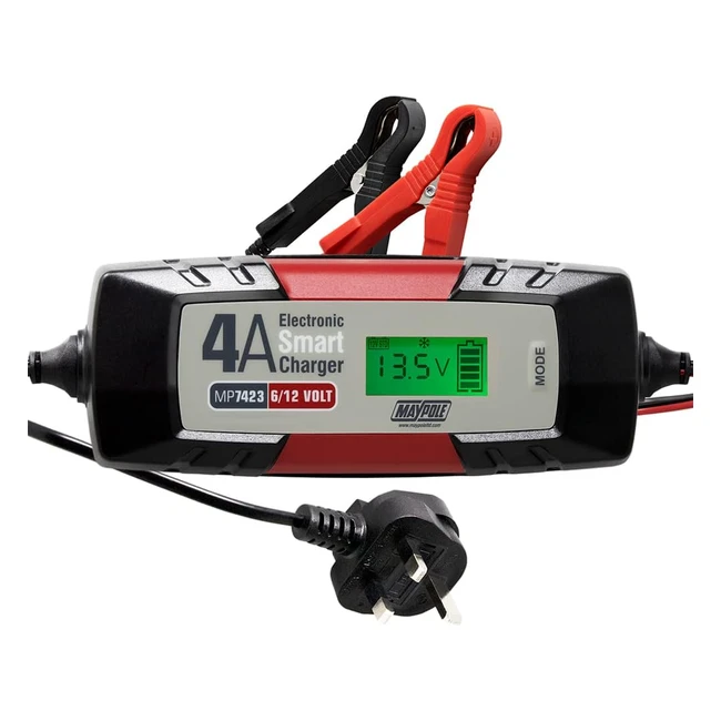 Maypole 4A Dual Voltage Smart Car Battery Charger - Fully Automatic 5 Stage Char