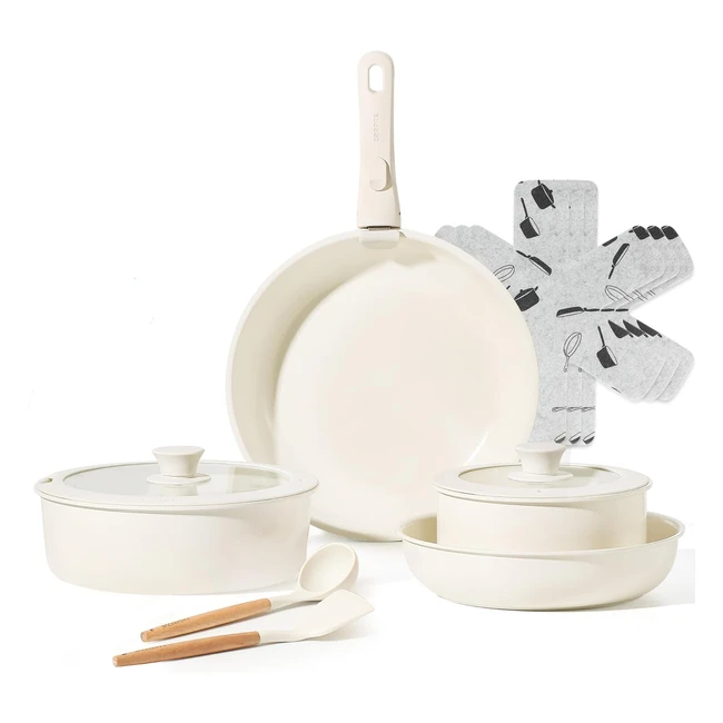 Batterie de cuisine induction Carote 12 pièces, revêtement antiadhésif céramique, poignée amovible, poêle 24cm/28cm, casserole 24cm, sauteuse 24cm