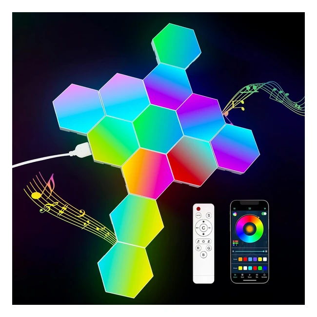 Luces de pared hexagonales LED Kimimara - RGB - 12 pcs - Sincronización música