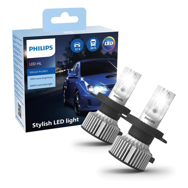 Philips Ultinon Pro3021 LED Car Headlight Bulb H4 - Cool White Light - 6000K - S