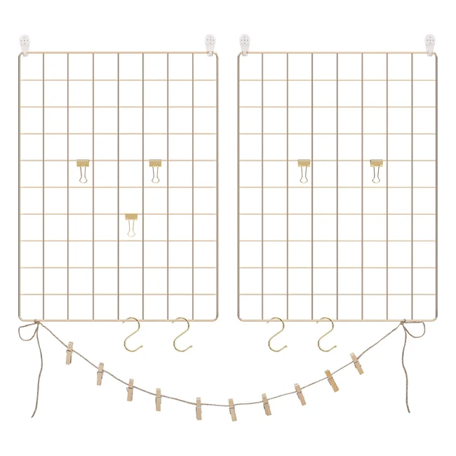 Songmics Grid Panels Photo Wall Decor - DIY Hanging Picture Wall - Gold - Set of 2