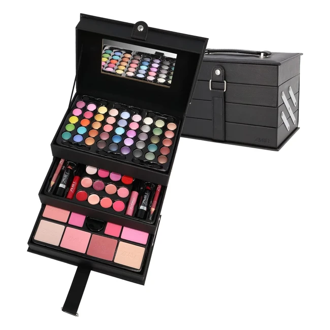 Valigia per il Trucco Zmile Cosmetics Beauty Case Nero Vegan - 45 Ombretti, 12 Lucidalabbra, 6 Fard