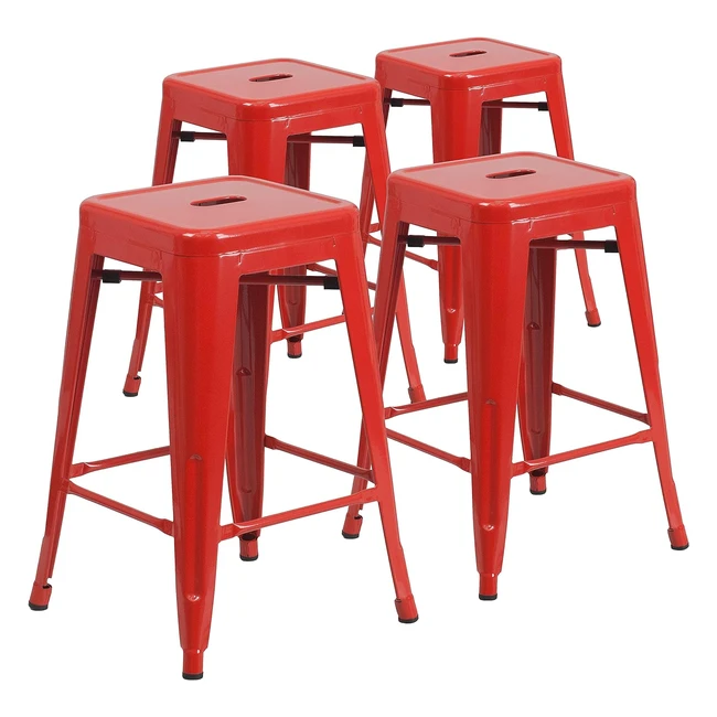 Sgabello Contatore Metallo Nero 61cm - Design Moderno - Set 4pz