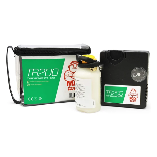 Kit de réparation de pneu automatique Maxtools TR200 pour voitures moyennes et minivans - Répare toutes les crevaisons - Compresseur 12V
