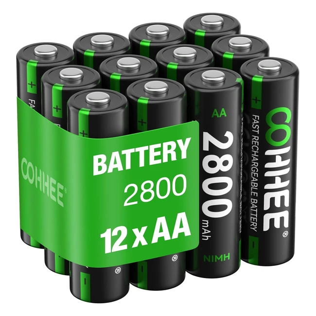 Oohhee Rechargeable AA Batteries - 12 Piece 2800mAh Low Self-Discharge Battery