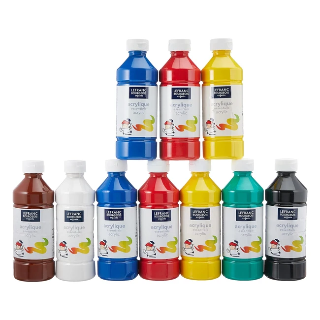 Lefranc Bourgeois 10 Flaconi Acrilico 500ml - Colori Vivaci e Resa Satinata