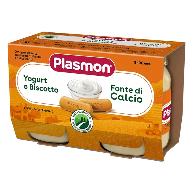 Plasmon Omogeneizzato Yogurt e Biscotto 120g - 24 Vasetti | Fonte di Calcio e Vitamina C