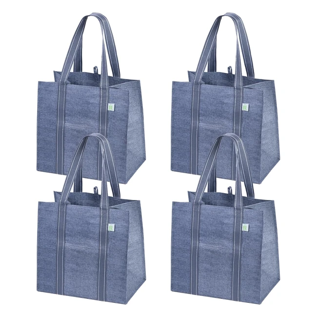 Veno 4 Pack Reusable Grocery Shopping Bag - Hard Bottom, Front Pocket, Water-Resistant - Gray