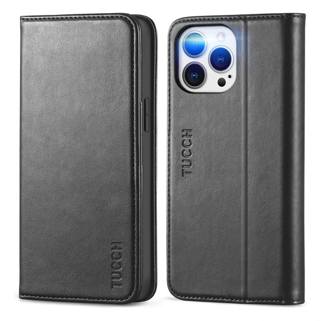 Funda Tucch para iPhone 14 Pro Max - Cuero PU - A Prueba de Golpes - RFID - Protección Completa - Negro