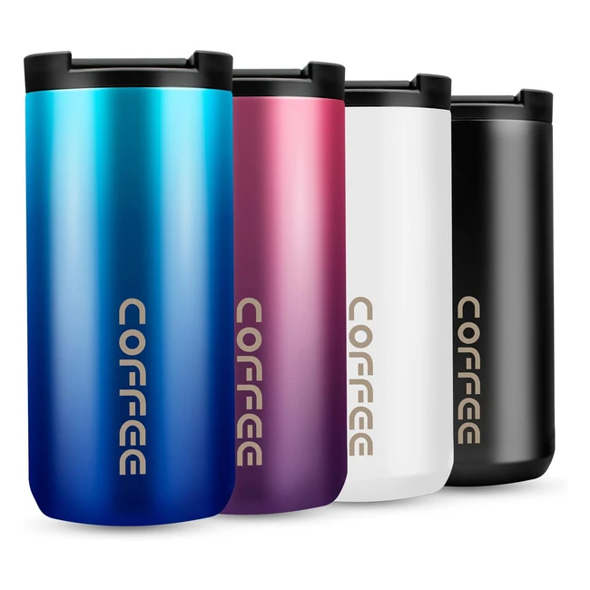 Double Walled Travel Mug 350ml - Vacuum Insulated Stainless Steel - Leakproof Lid - Hot and Cold Drinks - Gradient Blue