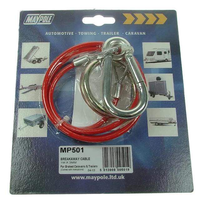 Maypole 1m x 3mm Red PVC Breakaway Cable for Braked Trailers and Caravans - Strong and Reliable