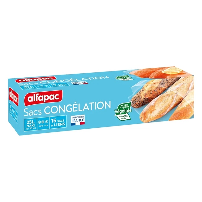 Sacchetti per Congelazione Alfapac XXL 42x70 cm - Set di 15 - Materiale Vegetale - Prodotto in Francia