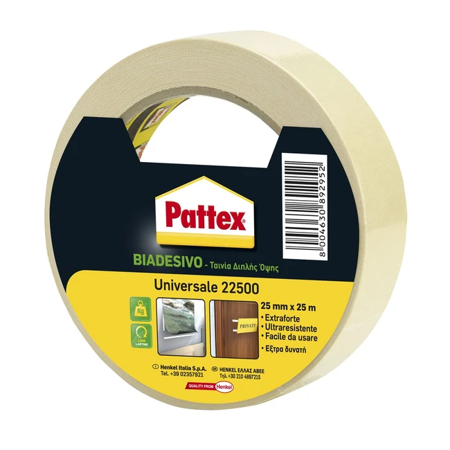 Adhésif double face Pattex 22500 - Solide et universel - 25mmx25m