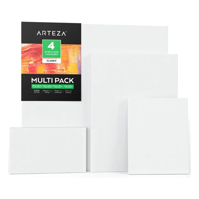 Lienzos para pintar Arteza 50x50 30x40 20x25 y 25x15 cm - Pack de 4 lienzos variados