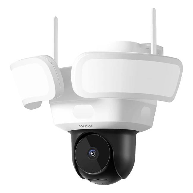 Telecamera di sicurezza esterno WiFi Aosu 3K Proiettore Telecamere Sorveglianza Cablata Visione Notturna Colori Rilevamento Movimento AI e Illuminazione Intelligente Copertura 360 Gradi