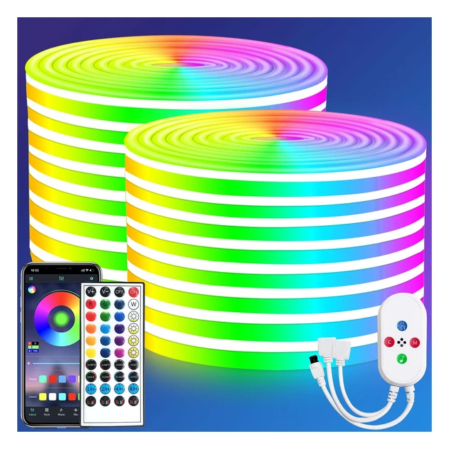 Segrass 30m 24V Neon LED Strip - Fernbedienung & App Steuerung - IP65 wasserdicht - Flexible Neon RGB LED Streifen - Anwendbar auf Schlafzimmer und Außendekoration