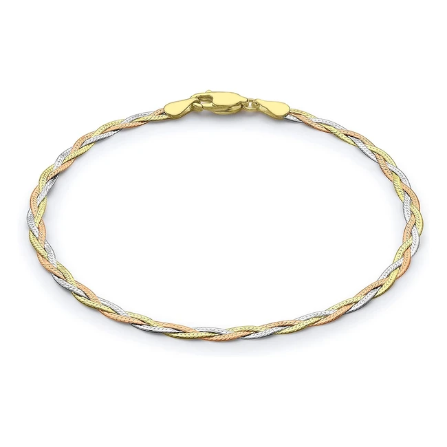 Carissima Gold Women's 9ct 3 Colour Gold Diamond Cut Bracelet - Length 19cm