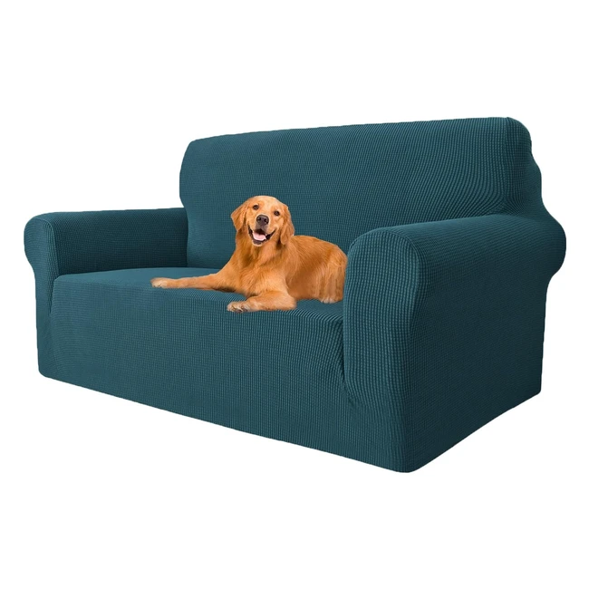 Housse de canapé extensible 2 places, Ystellaa, vert foncé, protection totale contre les taches et les animaux domestiques