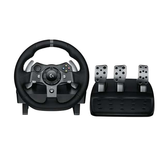Logitech G920 Gaming Racing Steering Wheel - Twinengine Force Feedback - 900° - Leather - Adjustable Pedals - Xbox One/PC/Mac - Black
