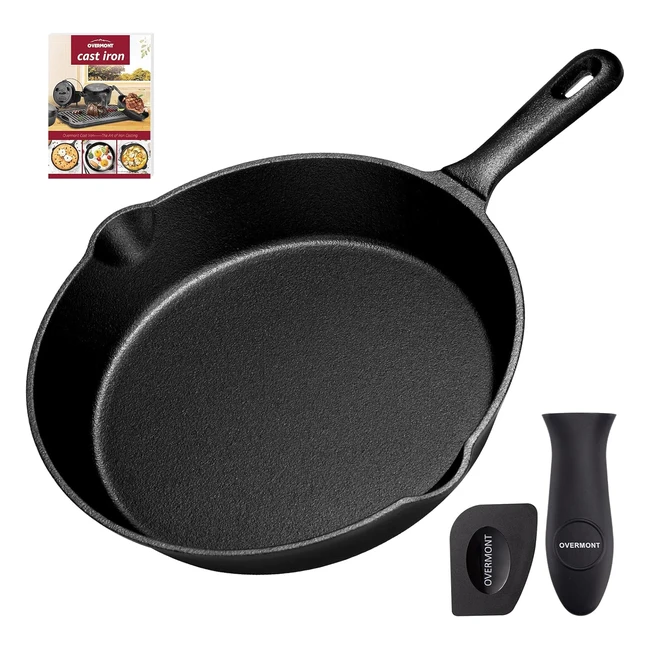 Overmont Preseasoned Cast Iron Skillet 9.6in/24.5cm - Oven Pot Safe Cookware for Stove, Barbecue, Campfire