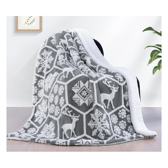 Coperta Plaid Pile Panxhome 160x200cm 520gsm - Natale Renne Fiocchi di Neve - 