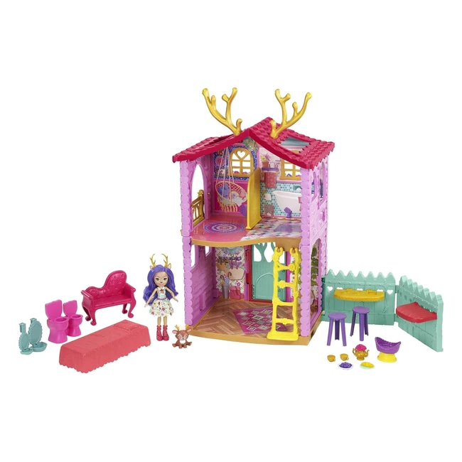 Enchantimals Maison de Danessa Biche - Mini-poupée et Figurine Animale - Sprint - 4 Espaces de Jeu et Accessoires - Jouet Enfant