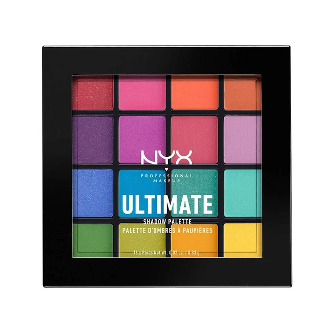 NYX Professional Makeup Lidschatten-Palette mit 16 intensiven und langanhaltenden Farben, vegane Formel, ohne tierische Inhaltsstoffe, Ultimate Shadow Shade Brights