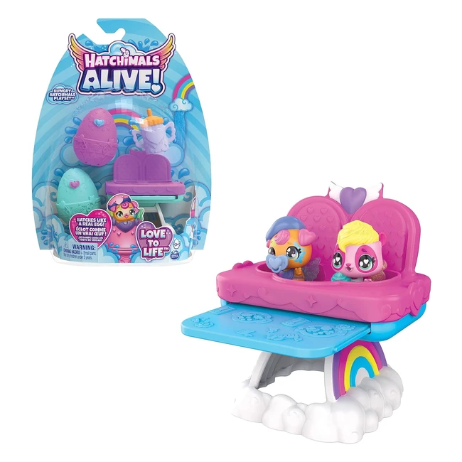 Hatchimals Alive Pack de 2 Chaise Haute - 2 Oeufs - 2 Figurines - Thème Bébé
