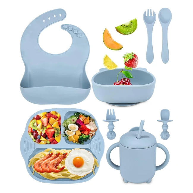 Set pappa bimboset in silicone 8 pezzi - Ventosa, ciotola, cucchiaio, forchetta, tazza - Svezzamento bambino