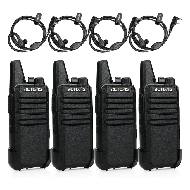 Talkie-walkie Retevis RT622 mini PMR446 sans licence 16 canaux CTCSS/DCS radio bidirectionnelle vox scan rechargeable avec casque pour restaurant école noir 2 paires