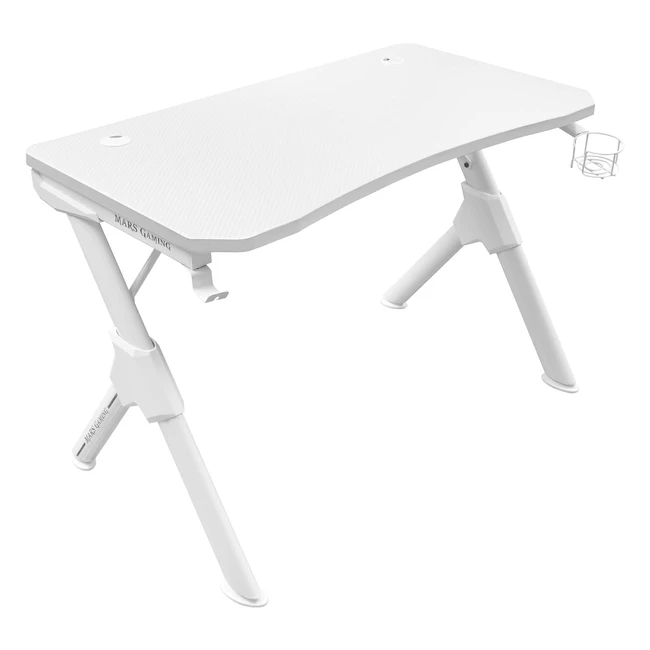 Scrivania Gaming Ergonomica Mars Gaming MGDW, Supporto Cuffie/Bevande, Bianco