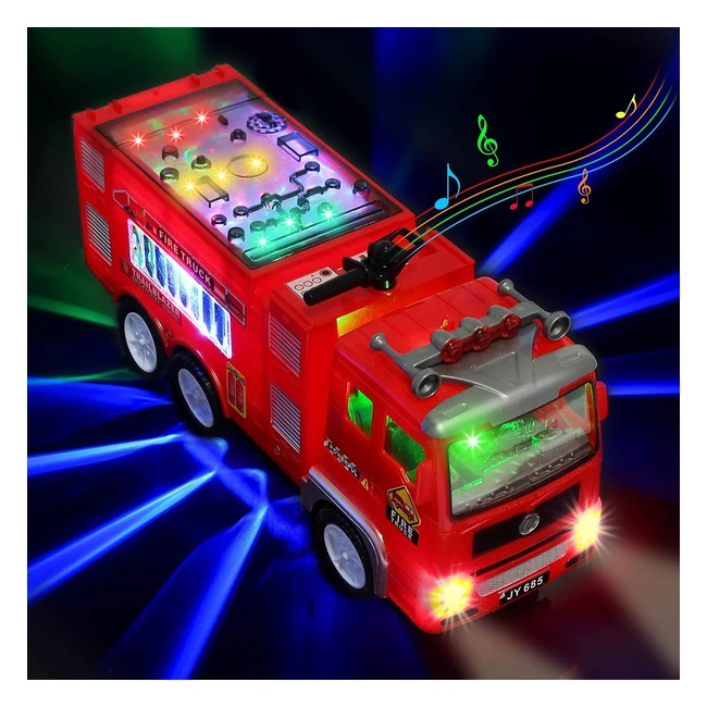 Camion Pompieri Giocattolo 4D LED Luci e Suoni - Grande Camioncino Autopompa - G