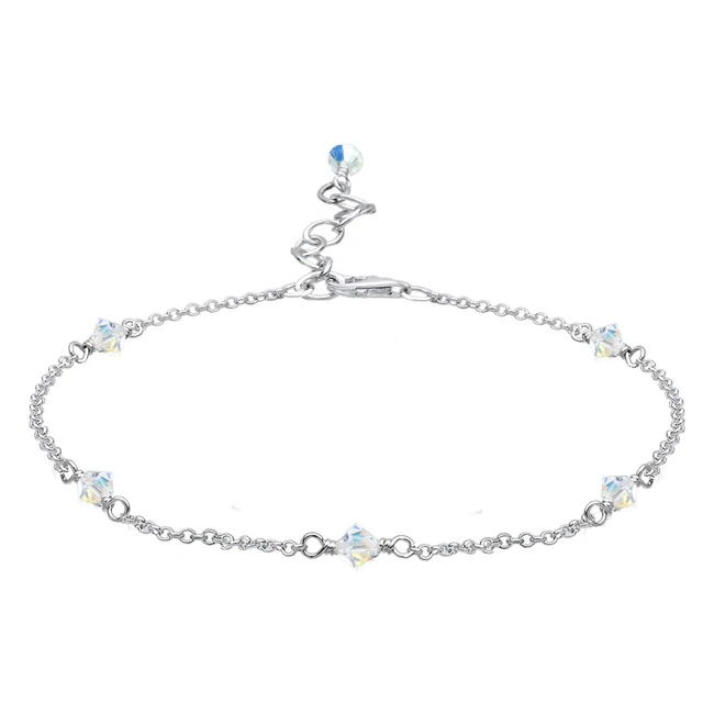 Elli Womens 925 Silver Anklet with Xilion Cut Crystal - Elegant and Sparkling
