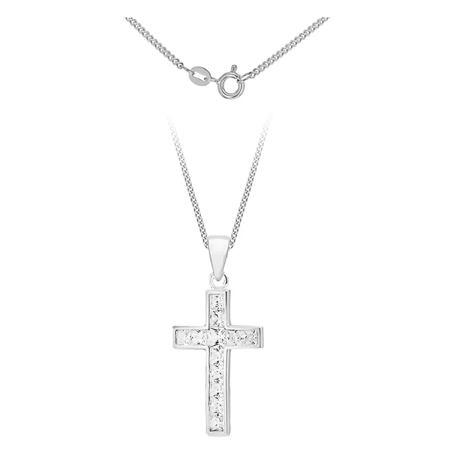 Tuscany Silver Women's Sterling Silver CZ Cross Pendant | 46cm18 Curb Chain