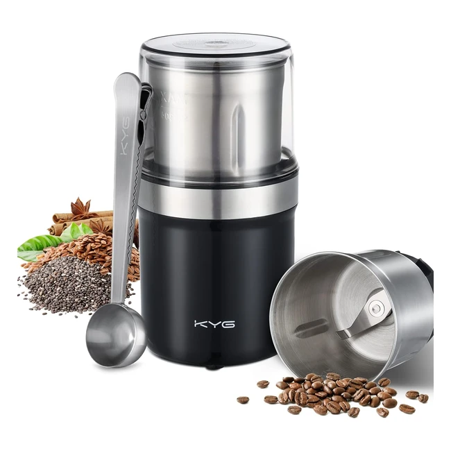 Molinillo de Café Eléctrico KYG - Semillas, Pimienta, Lino - Taza de Acero Inoxidable Lavable - 300W