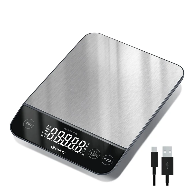 Etekcity 10kg Digital Kitchen Scales - Waterproof USB Rechargeable - LED Display