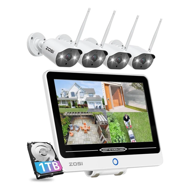 Zosi 3MP Wireless Security Camera System with 125 Monitor 8CH NVR - Color Night 