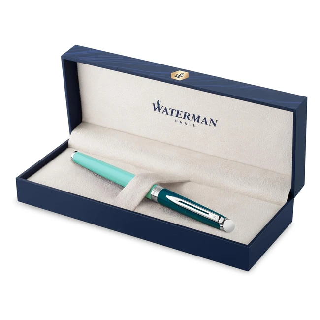 Waterman Hémisphère Rollerball Stift, Metall und grüner Lack mit Palladiumverzierung, feine Spitze, schwarze Tinte